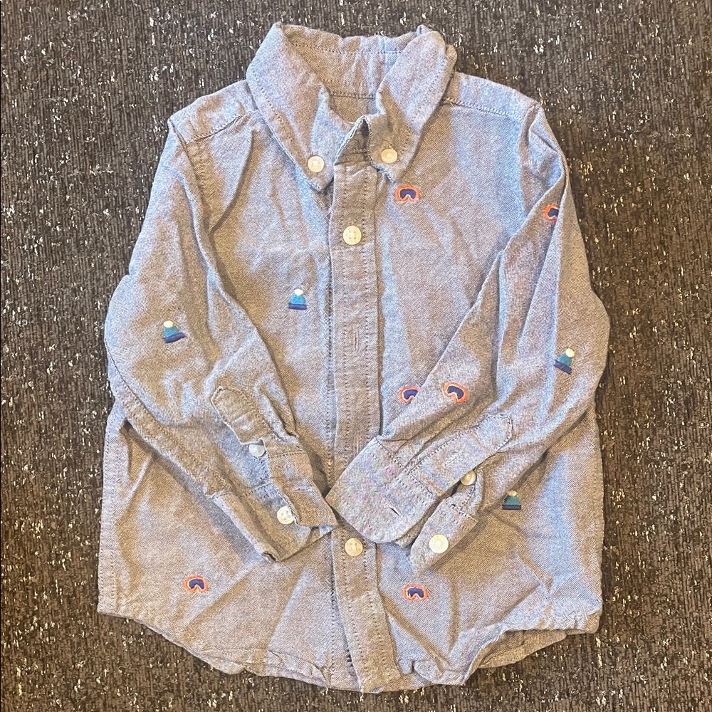 Janie and Jack Blue and Red Embroidered Button-Down Shirt